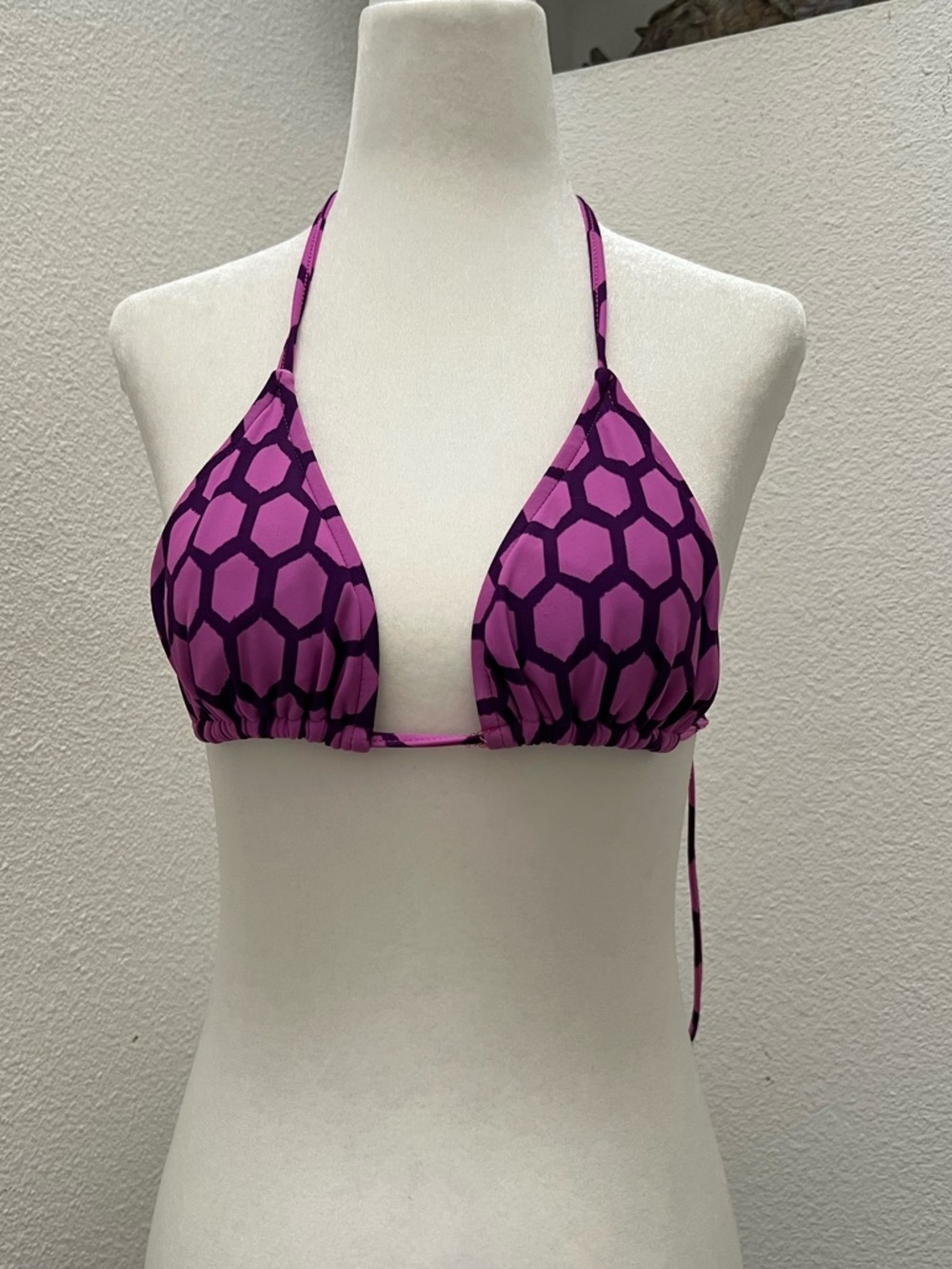 Tibi Purple Hexagon Print Triangle Bikini Top
